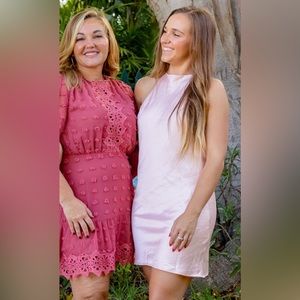 Pink satin Hello Molly halter dress